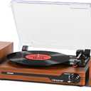 Vinyl Record Player with External Speakers BT 5.3 Wireless Turntable Portable with 3 Speed USB Vintage Wooden Brown