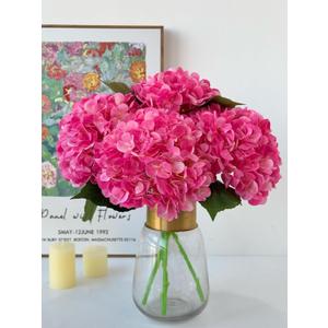 YalzoneMet 4Pcs Magenta Silk Hydrangea Artificial Flower Rose Red Lifelike Big Blooms 20'' Long Stem Faux Hydrangea Flower Bouquets for Home Party Indoor Outdoor Wedding Table Centerpiece Decor