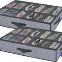 Onlyeasy Large Under Bed Shoe Organizer (6 to 12 Pairs x 2) - Underbed Shoes Closet Storage Solution with Metal Zipper and 2 Handles, Breathable, 29.3"x23.6"x5.9", Linen-like Grey