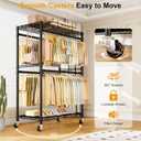 ULIFHOME P4 Plus Rolling Clothes Rack Heavy Duty, Clothing Racks for Hanging Clothes, Free Standing Garment Racks with Wheels, Portable Closet Rack 45''W 20.5''D 80.5''H, Max Load 570 Lbs, Black