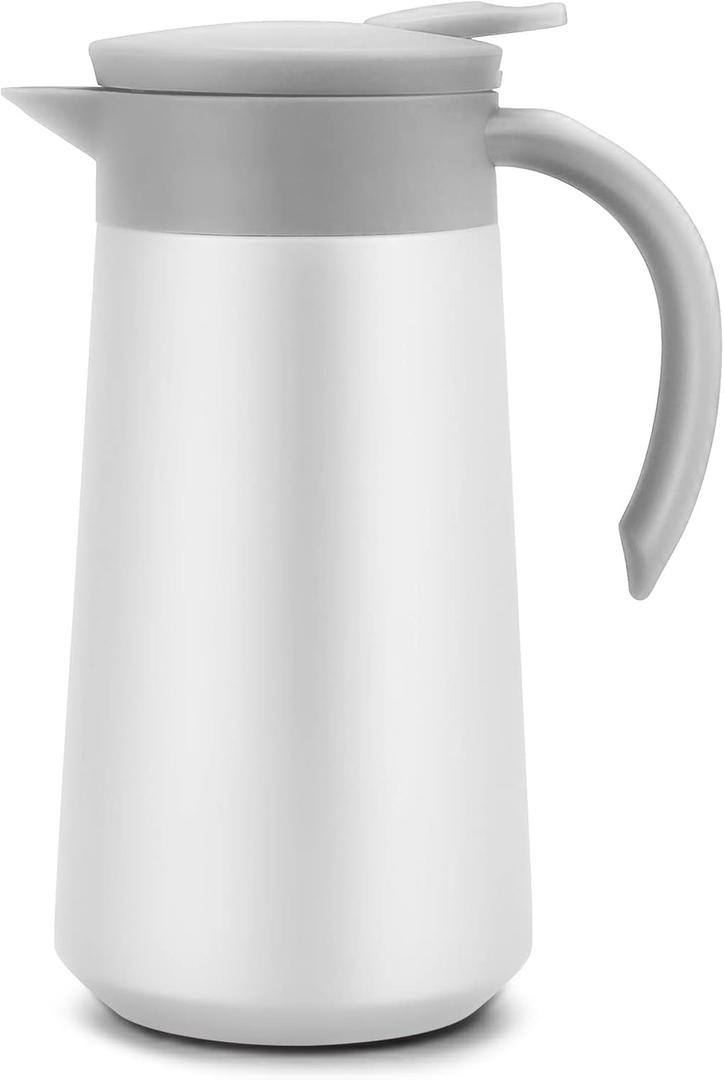 28oz Coffee Carafe Airpot Insulated Coffee Urn Stainless Steel Vacuum Thermal Pot Flask for Coffee, Hot Water, Tea, Hot Beverage - Keep 9 Hours Hot, 18 Hours Cold (White)