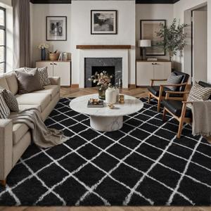 Area Rugs 8x10 Clearance for Living Room Black and White Modern Soft Area Rug Fluffy Non-Slip Carpet for Bedroom Playroom Home Aesthetic Decor