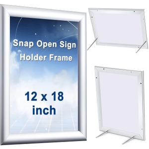 Blulu 2 Pcs Silver, 12 x 18 Inch, Front Load Easy Open Snap Frame Poster/ picture Frame, Metal Frame, Snap Open Sign Holder Frame, Wall Mount or Tabletop