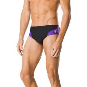 Speedo Men's Poly Mesh Square Leg Swimsuit (34, Black/Purple Spark)
