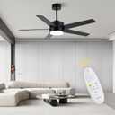 Ceiling Fans with Lights and Remote, 52 inch Modern Ceiling Fan with Light, Reversible, 3CCT, Dimmable, Noiseless Black Ceiling Fan for Living Room & Bedroom (52)