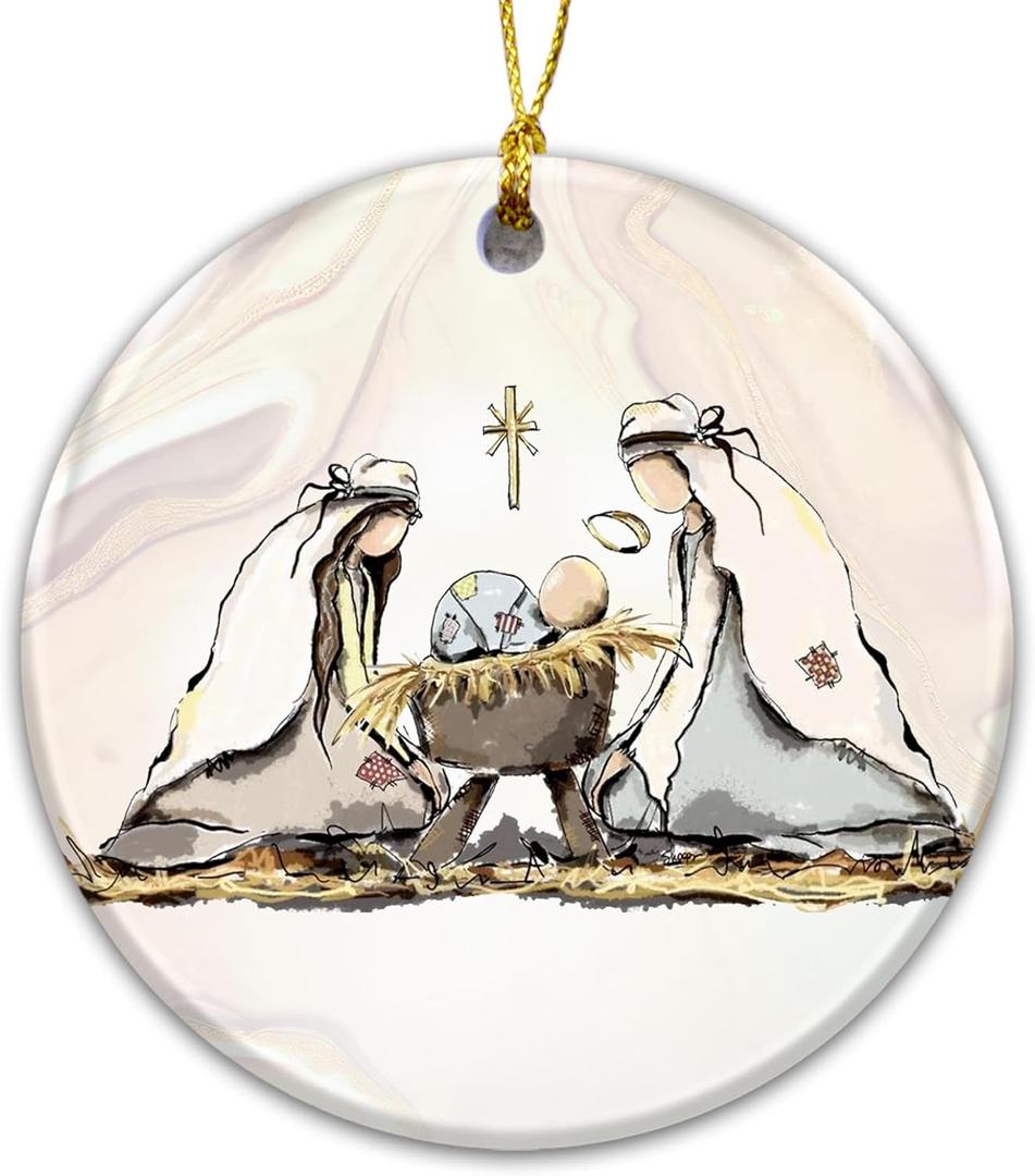 2 x Nativity Scene Ornament 2025  Holy Family Ornament  Mary Joseph Baby Jesus Keepsake  Christian Religious Christmas Dcor  Inspirational Faith Gift for Believers, Church, Family, Friends