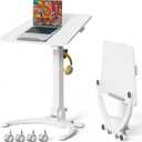 JOY worker Foldable Mobile Standing Desk, Upgraded Height Adjustable Rolling Desk, Max Height 47.6", 90 Tiltable Board & Base, Portable Workstation with Moveable Wheels, Holds Up to 22lbs, White