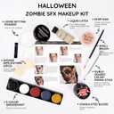 Halloween Zombie SFX Makeup Kit, Complete Zombie Makeup Set Include 5 Colors Face Paint, Scar Wax, Setting Powder, Fake Blood & Liquid Latex for Cosplay Stage Realistic Special Effects Makeup