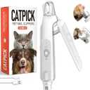 2-in-1 Dog & Cat Nail Clipper with Grinder - Dual Highlight LED Reduce Over-Trimming, Long Battery Cordless USB-C Rechargeable, Safety Lock & Catcher Cap, Quiet Home Grooming for Small Large Pets (White)