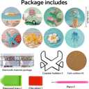 2 x Green Summer Beach Diamond Art Coasters Kit with Holder,8pcs Diamond Painting Coaster,Gem Art Coasters Kit for Home Wall Decor 3.9x3.9inch