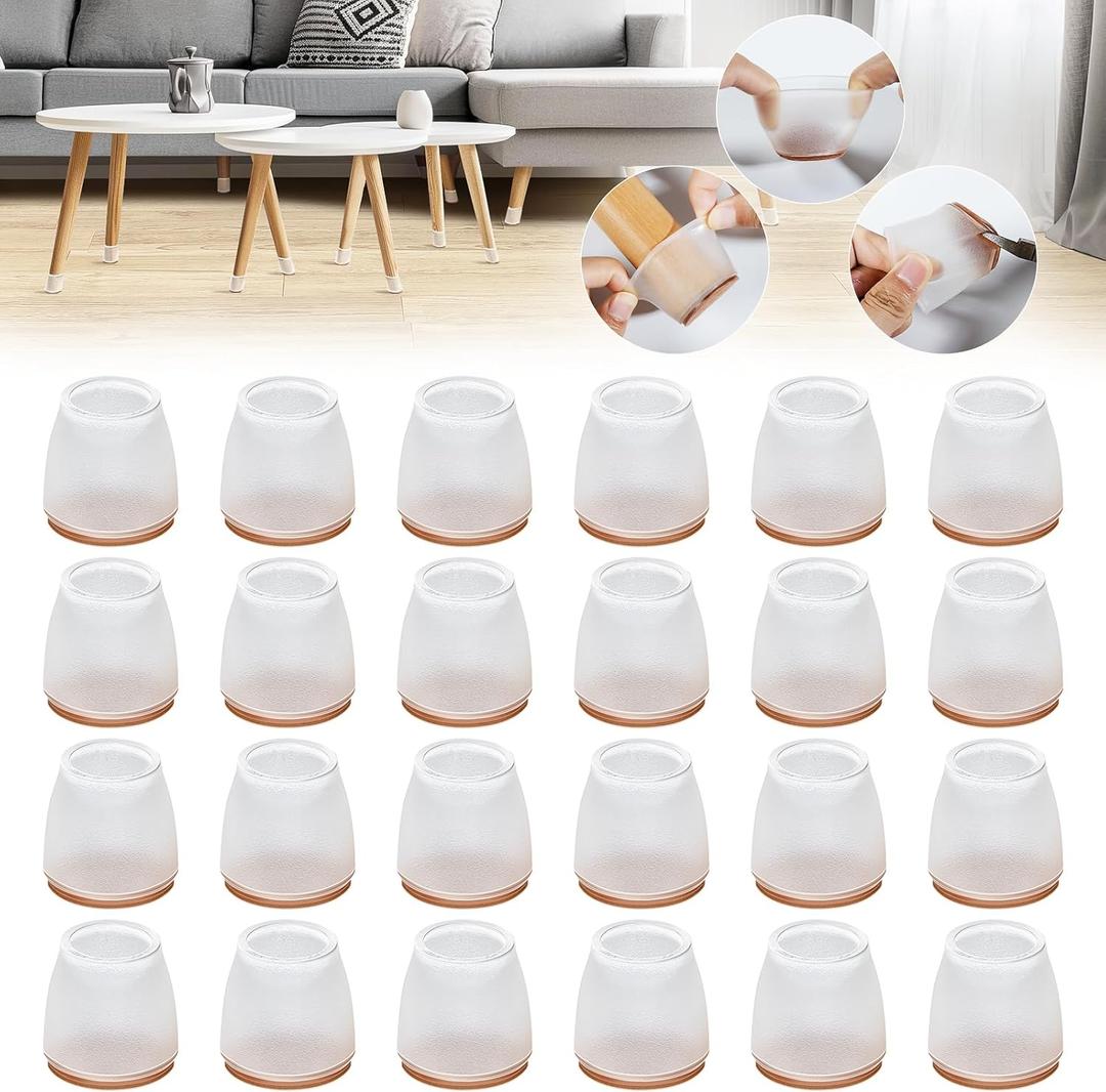 24 Pcs Chair Leg Floor Protectors, MAYZOLOP Silicone Felt Furniture Leg Pad for Protecting Floors from Scratches and Noise, Round Chair Feet Protectors (Small fit:0.8''-1.3'')