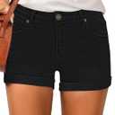 LookbookStore Women's High Waisted Rolled Hem Distressed Jeans Ripped Denim Shorts (S, Black)
