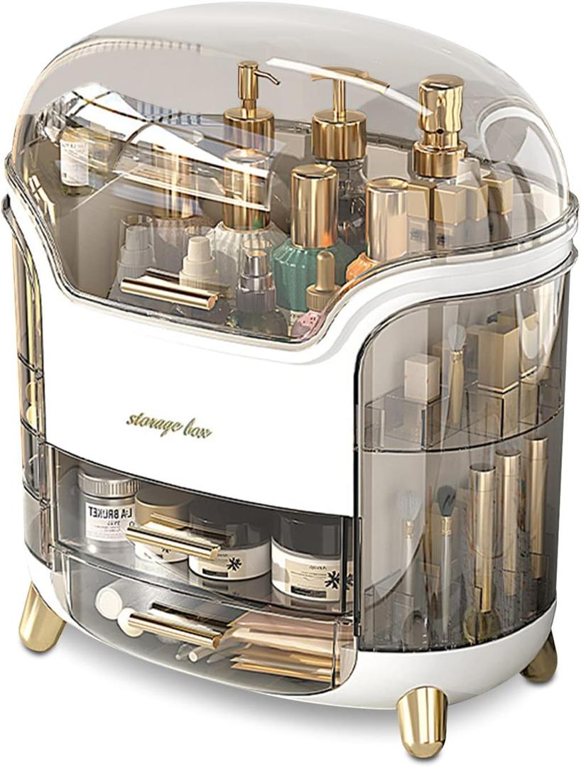 Ergocar Portable Light Luxury Series Multi-Function Make Up Case Dustproof Cosmetic Storage, Skin Care Products Jewelry Organizer Lipstick Box - White