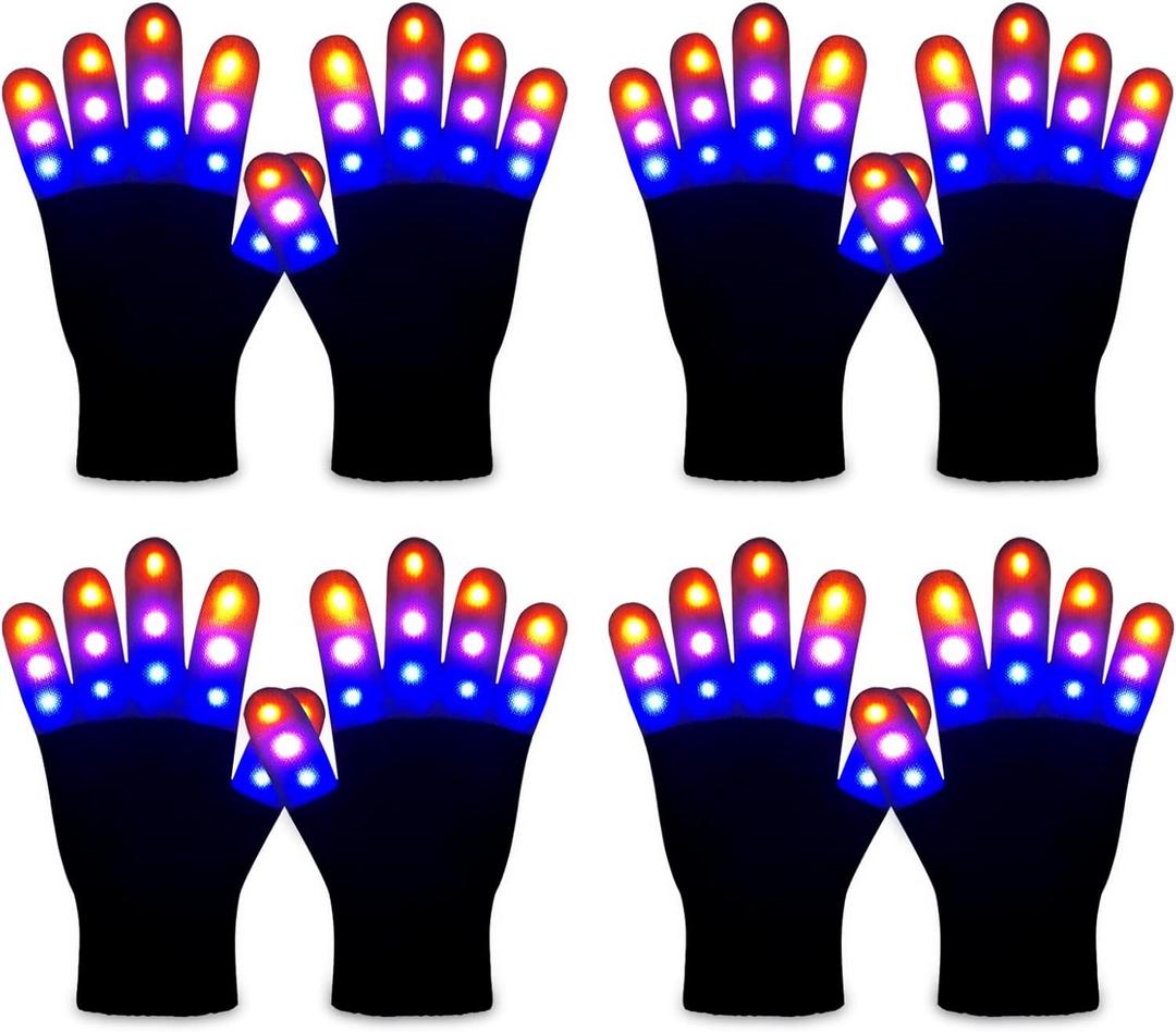 4 Pairs LED Gloves Light up Gloves for Kids Girls Boys Toys Age 3-12 Years Old Cool Fun Toys Christmas Gifts Easter Birthday Carnival Party Halloween costumes (Small)
