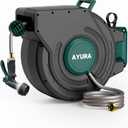 AYURA Retractable Garden Hose Reel 100 ft x 1/2 inch with Pro Metal Shaft, Heavy Duty Automatic Garden Hose Reels with Kink-Free Rewind and Lock at Any Length, Wall Mount Water Hose Reel for Outside