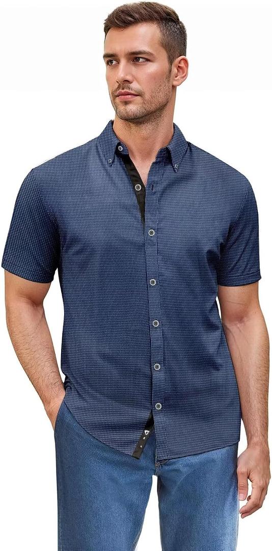 ETHANOL Men's Slim Fit Short Sleeve Shirt (Blue, XL)