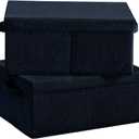 HOONEX Linen Foldable Storage Bins with Lids, 2 Pack, Storage Boxes with Carrying Handles and Sturdy Heavy Cardboard, 16.5" L x 11.8" W x 7.5" H for Shoes, Books, Clothes, Nursery, Dark Grey
