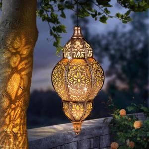 Hanging Solar Lantern Outdoor Decor, Moroccan Solar Lights for Outside Garden Decorations, Waterproof Matel LED Lanterns Garden Gifts for Mom, Women, Patio, Yard,Mothers Day (Copper)