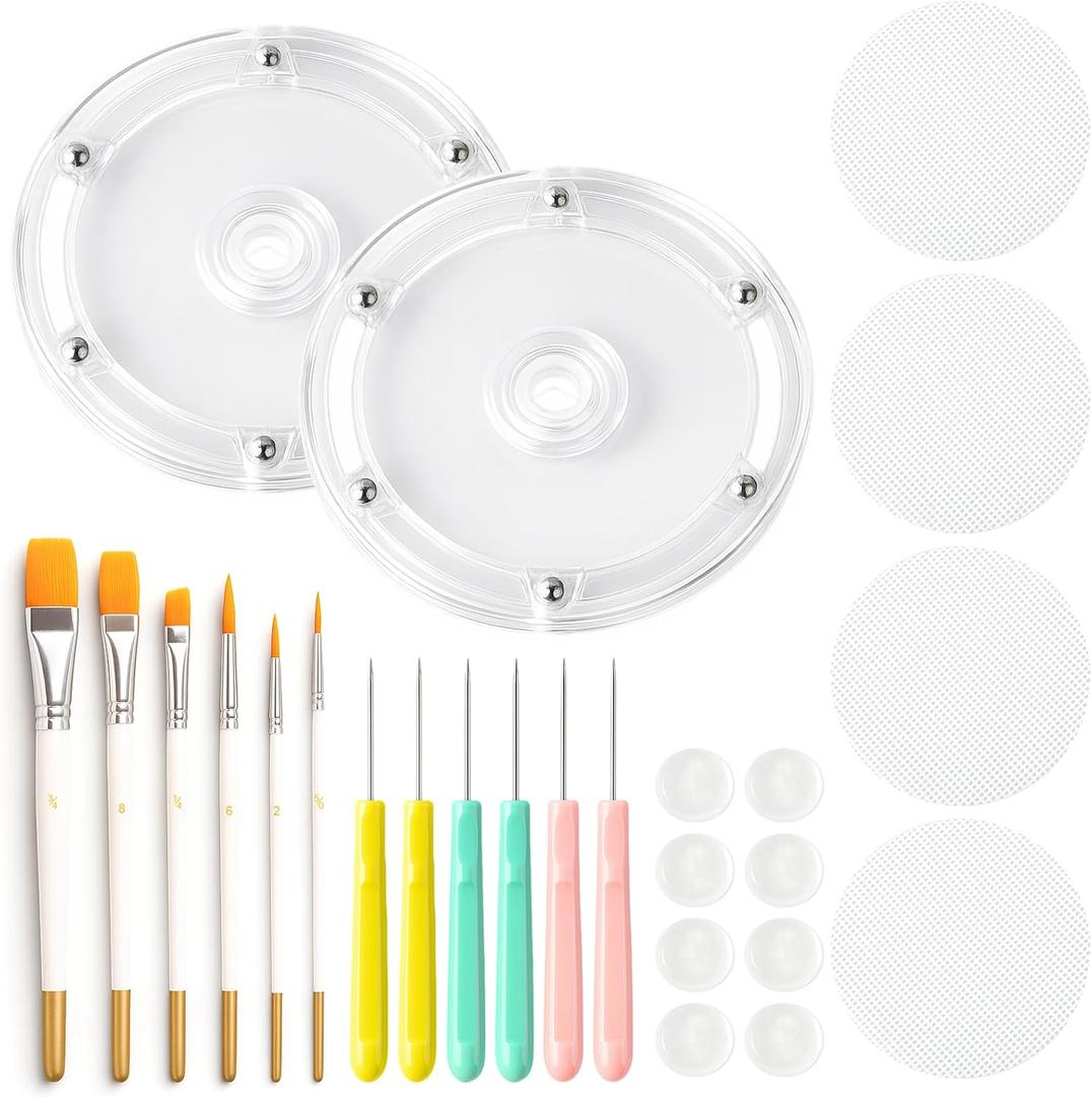 Cookie Decorating Supplies Including 2Pcs Acrylic Cookie Turntable 6Pcs Cookie Scribe Needle 4Pcs Silicone Mesh Mats 6Pcs Cookie Decoration Brushes 8Pcs Rubber Feet Bumpers