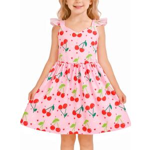 Toddler Girl Summer Dresses Kids Flutter Sleeve Casual Dress Vibrant Color Sundress, 3T, Dinosaur/Pink