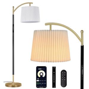 Etto Floor Lamp, LED Floor Lamp with APP & Remote & Touch Control, Stepless Color Temperatures and Brightness, Tall Standing Lamp with Pleated Lampshade for Living Room, Bedroom, Office(Black Gold)