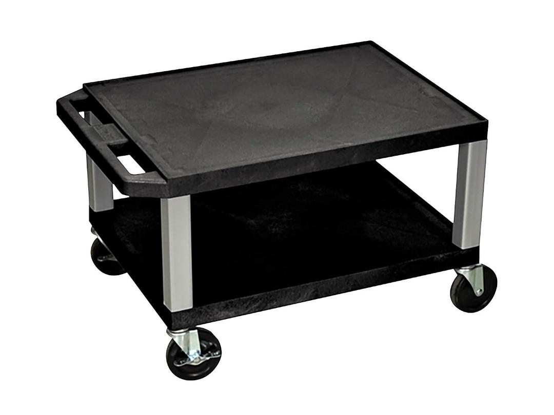 Luxor WT16-N 16"H AV Cart - Two Shelves - Nickel Legs, Multipurpose Storage for Video Projector, TV, Laptop, Computer, Printer Stand, 24"W x 18"D x 16"H