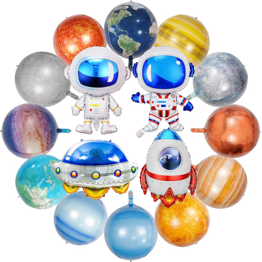 13 Pieces Galaxy Space Balloons - Large Outer Themed Decorations Rocket Spaceship Astronaut Planet Foil Balloons for Kids Birthday Baby Shower Party Supplies