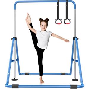 Foldable Gymnastics Bar, 5-Height Adjustable Gymnastic Bars for Kids at Home,Robust & Stable for Indoor/Outdoor Using,Weight Limit 140LBS