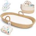 Seagrass Moses Basket by ZEAL'N LIFE, Moses Baskets for Newborn, Baby Changing Basket with Baby Towel, Washable Waterproof Pad Covers & Diaper Caddy