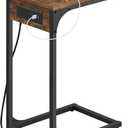 VASAGLE C-Shaped Side Table, End Table with Charging Station, C Table for Couch, Sofa, Adjustable Feet, for Bedroom, Living Room, 2 USB Ports and Outlets, Rustic Brown ULET362K01