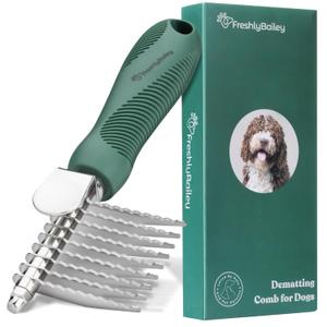 Dematting Comb for Dogs - Dematting Tool for Grooming Dog Matting - Serrated Matted Hair Removal Brush - Easily Remove Knots, Mats, and Tangles - Designed for Wavy & Curly Coats - Freshly Bailey