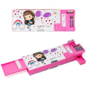 Pop Up Multifunction Pencil Case for Girls, Cute Cartoon Pen Box, Stationery Organizer with Calculator, Sharpener and Schedule, Cute School Supplies Pencil Box, Best Gift Birthday Present for Kids, Set of 2