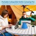1.5L Collapsible Silicone Kettle, Portable Camping Kettle, Folding Travel Tea Kettle, Anti-Scald Plastic Handle, Stainless Steel Bottom for Gas, Electric, Induction Stoves, 50oz Outdoor Hiking Water P