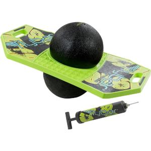 Flybar Pogo Trick Ball for Kids, Bounce Board for Boys and Girls Ages 6+, Up to 160 lbs, Includes Pump, Easy to Carry Handle, Durable Plastic Deck Indoor, Outdoor Toy Pogo Jumper, (Medium, Green Mean)
