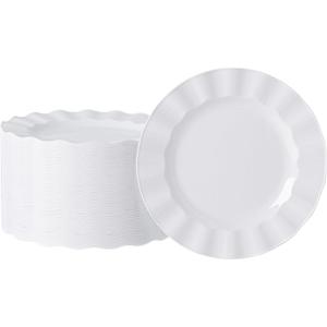 72 Pack White Plastic Plates, 7" Disposable Wave Salad/Dessert Plates Elegant Heavy Duty Plate for Party, Wedding, Thanksgiving, Christmas