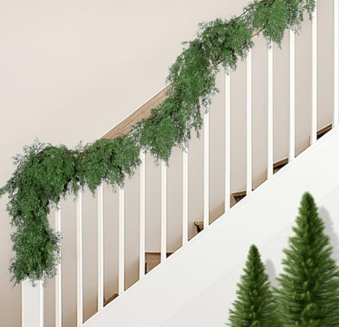 2 Pcs Christmas Norfolk Pine Garland, 6 Ft Dense Pines Realistic Touch Garland Ornaments, Greenery Artificial Pine Cypress Garlands for Christmas Holiday Mantle Fireplace Table Home Decor