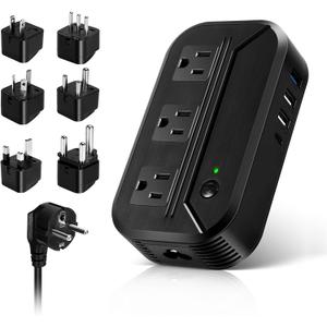 Voltage Converter 2300W Power Step Down 220V to 110V Universal Travel Adapter Power Converter Power Transformer w/ 3 AC Outlets 3 USB Ports 1 Type-C Charging for EU/UK/AU/US/IT/India/South Africa