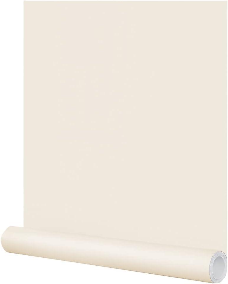 FUKU MON 24"x394" Beige Peel and Stick Wallpaper Matte Beige Cream Contact Paper Solid Beige Wall Paper Self-Adhesive Thick Vinyl Removable Texture Cream Wallpaper for Cabinets Wall Decoration
