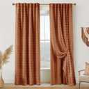 Boho Blackout Curtains for Bedroom 84 Inch Length 2 Panels Set,Vintage Farmhouse Terracotta Rust Pom Pom Textured Patterned Double Layer Sheer Overlay Bohemian Western Curtain Drapes for Living Room, 50"W x 84"L