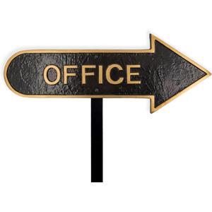 Montague Metal Products 6" x 15.5" Right Arrow Office Statement Plaque Sign with Lawn Stake - Black/Gold