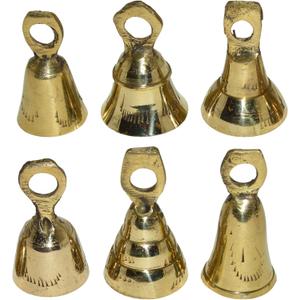 6 Assorted Mini Brass Bells with Loops for Hanging, Functional Decoration for Crafting, Door Chime, Wedding Chimes, Gold Color by SciencePurchase