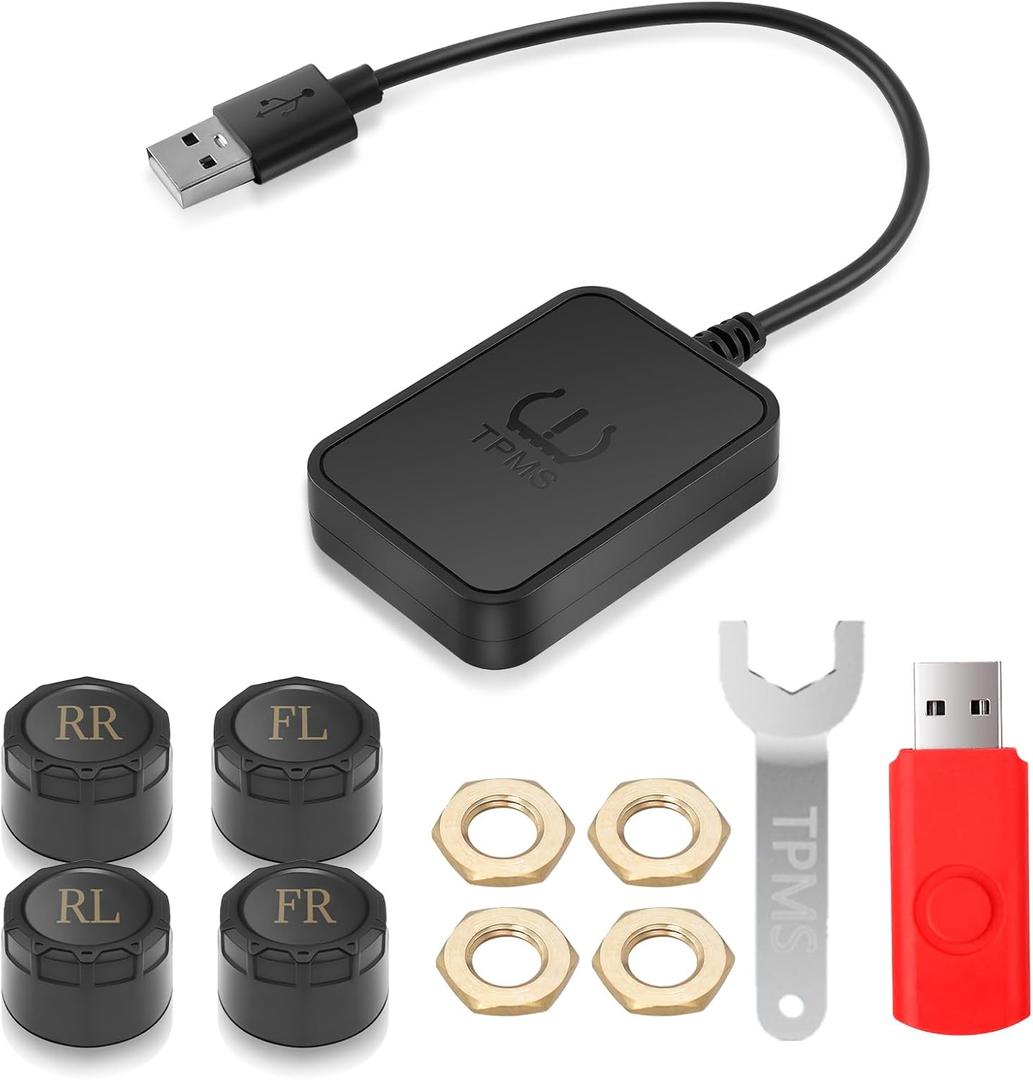 Tire Pressure Monitoring System Android TPMS for Android Navigation with 4 External Sensors USB TPMS for Trucks Campers Trailers SUV RV MPV 0-116Psi