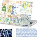 AKIT Compatible with MacBook Air 13 inch Case M5 2026-2022 M4 M3 M2 A3449 A3240 A3113 A2681, Pattern Hard Shell Laptop Case+Screen Protector+Keyboard Cover for MacBook Air 13.6 inch, Blue Stamp