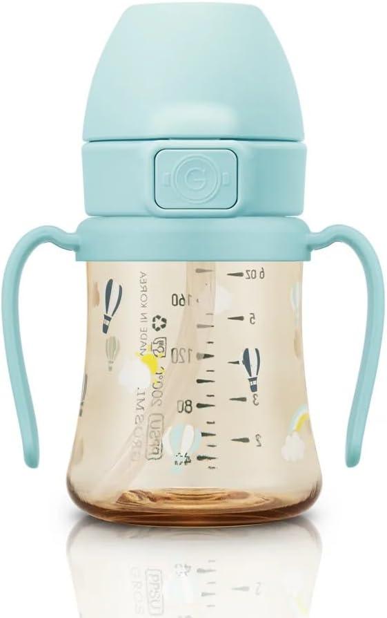 GROSMIMI Flip Top Spill Proof Sippy Cup, PPSU, BPA Free, 6 oz, Stage 2 Straw for Toddlers (Air balloon)