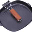 Grill Pan for Stove Tops, 3.4lbs Cast Iron Giddle with Folding Handle, 9.5in Square Grill Pan, Heavy Duty Griddle with Pour Spouts, Durable Skillet for Indoor Outdoor Grilling