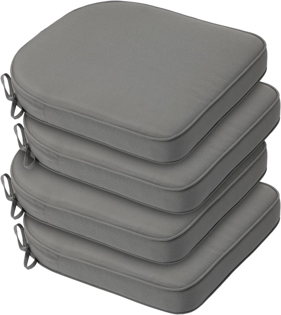 BPS 20 x 19 Inch Outdoor Chair Cushion Set of 4, Fade-Resistant and Water-Resistant Solution-Dyed Polyester Fabric Patio Chair Cushions with Straps for Outdoor/Indoor Dining Chairs
