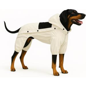 LOVELONGLONG Waterproof Dog Raincoat with Removable Hood  Outdoor Full Body Dog Jacket, Windproof Snowproof Shell Suit  All Season Pet Rain Gear Ivory L (L (Back 16.5"))