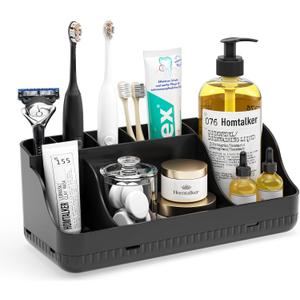 Bathroom Counter Organizer and Storage, 7 Slots Detachable Toothbrush Holders for Bathrooms, Anti-Slip Electric Toothbrush and Toothpaste Holder Countertop Vanity Organizer Accessories for Adults Kids (Black)