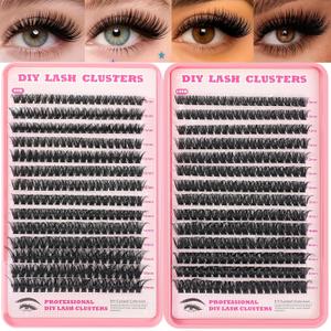 Lash Clusters 80D 100D Eyelash Clusters Volume Thick 10-18mm D Curl Soft Individual DIY Lash Extensions Fluffy Wispy Lightweight Reusable Natural Look at Home for Beginners(518 Pcs)