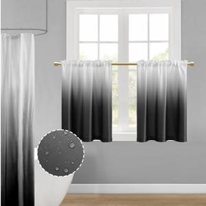 XTMYI 36 Inch Curtains Length for Over Sink Kitchen Window, 2 Panels Set Waterproof 80% Blackout Ombre Rod Pocket Cafe Tier Curtain, Grey and White